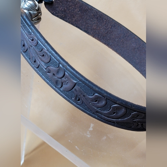 Bohemian Native Gothic Vibe Tooled Leather Choker Necklace Upcycled - Picture 5 of 11